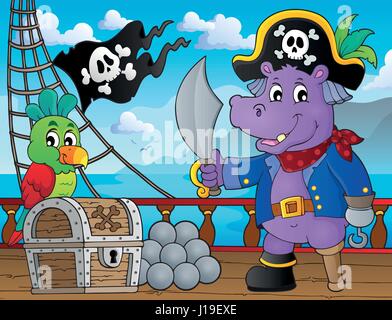 Hippopotame Pirate Thème 3 - eps10 vector illustration. Illustration de Vecteur