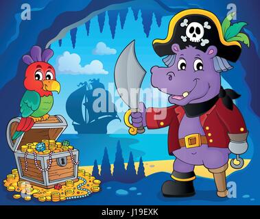 Hippopotame Pirate Thème 4 - eps10 vector illustration. Illustration de Vecteur