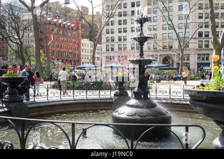 Fontaine dans le Madison Square Park au printemps, NYC, USA Banque D'Images