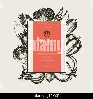 Légumes - bannière carré dessiné à la main. Illustration de Vecteur