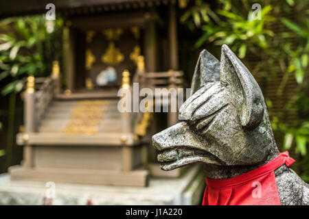 Un renard tuteur devant un temple à Tokyo Banque D'Images