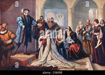 Philippine Welser à la cour de l'empereur Ferdinand à Innsbruck en 1559. Ici il a enfin reconnu son mariage secret à son fils qui avait eu lieu en 1557. Philippine Welser, 1527 - 1580. Préoccupation légitime épouse de Ferdinand II, Archiduc d'Autriche. L'histoire de Hutchinson de l'ONU, publié 1915 Banque D'Images