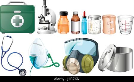 Différents équipements médical sur fond blanc illustration Illustration de Vecteur