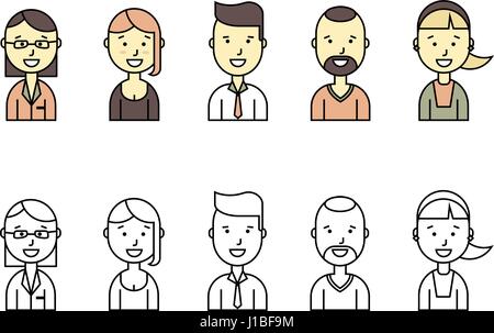 Visages masculins et féminins avatars. style plat Illustration de Vecteur