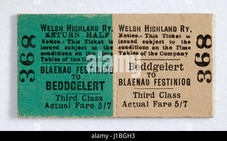 Vintage Welsh Highland Railway Train ticket Blaenau Festiniog à Beddgellert Banque D'Images