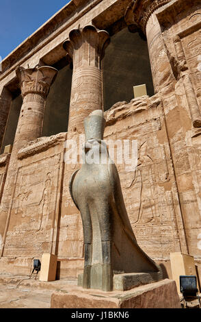 Horus statue devant du temple d'Horus d'Edfou, Egypte, Afrique du Sud Banque D'Images