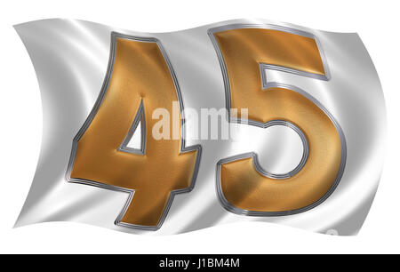 Dans le vent qui flotte le drapeau avec chiffre 45, quarante cinq, isolé sur fond blanc, 3D render Banque D'Images