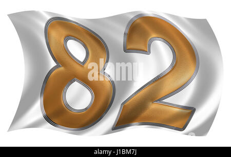 Dans le vent qui flotte le drapeau avec chiffre 82, quatre-vingt-deux, isolé sur fond blanc, 3D render Banque D'Images