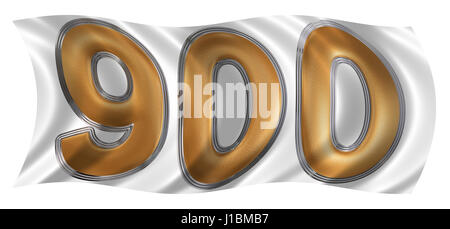 Dans le vent qui flotte le drapeau avec chiffre 900, neuf cent, isolé sur fond blanc, 3D render Banque D'Images