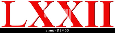 Le chiffre romain LXXII, duo et septuaginta, 72, soixante deux, isolé sur fond blanc, 3D render Banque D'Images