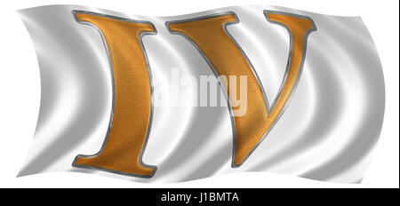 Dans le vent qui flotte le drapeau avec le chiffre romain IV, quattuor, 4, quatre, isolé sur fond blanc, 3D render Banque D'Images