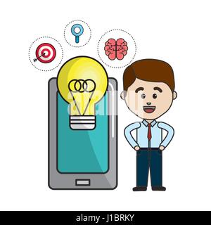 L'homme avec l'ampoule et la santé idée smartphone icônes mentale Illustration de Vecteur