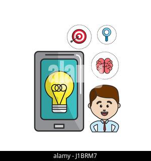 L'homme avec l'ampoule et la santé idée smartphone icônes mentale Illustration de Vecteur
