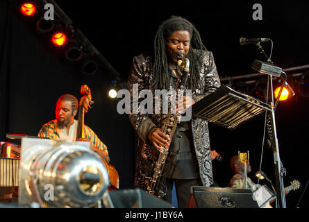Brecon jazz festival 2011. courtney pine et zoe Rahman. 13/8/11 Banque D'Images