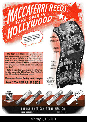 1943 publicité américaine pour Maccaferri roseaux. Banque D'Images