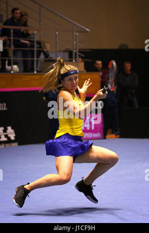 KHARKIV, UKRAINE - 11 février 2017 : Elina SVITOLINA de l'Ukraine en action au cours de BNP Paribas FedCup World Group II 1er tour tennis game contre Ashl Banque D'Images