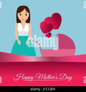 Happy mothers day card maman avec bébé coeur transport Illustration de Vecteur