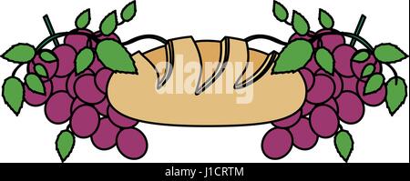 La communion avec l'arrière-plan coloré des icônes religieuses de pain et raisins Illustration de Vecteur