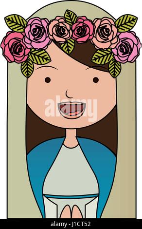 Fond blanc de moitié du corps colorés belle vierge avec couronne de roses Illustration de Vecteur