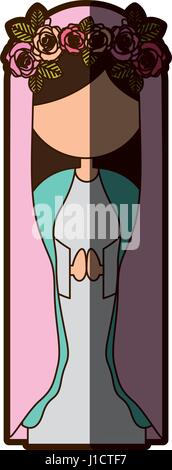 Fond blanc sans visage de vierge avec couronne de roses et manteau rose avec demi-ombre Illustration de Vecteur