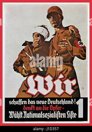 1930 affiches de propagande nationale-socialiste affirmant ,'nous sommes en train de construire la nouvelle Allemagne- penser aux victimes qui ont donné leur vie [DANS LA PREMIÈRE GUERRE MONDIALE] Banque D'Images