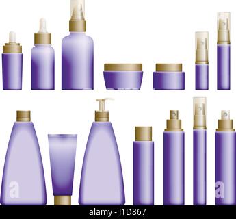 Bouteilles cosmétiques bleu réaliste Illustration de Vecteur