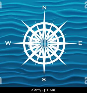 Vector Wind rose sur fond de vagues bleu Illustration de Vecteur