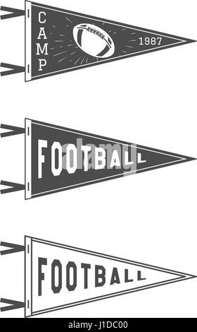 College Football Fanion Drapeaux Set. Pendentif Football vecteur d'icônes. University USA Sport drapeau, isolé. Emblème du camp d'entraînement. Soccer élément label. Design monochrome modèle. Signe du vecteur Illustration de Vecteur