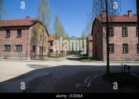 Avis de blocs de cellules à l'intérieur du camp de concentration d'Auschwitz Banque D'Images