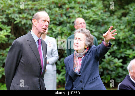 Son Altesse Royale le duc de Kent maintenant âgée de 81 ans visite le vaste jardin à Hergest Croft en Kington Herefordshire UK. Apr 20, 2017. Montré ici avec Elizabeth Banks propriétaire des jardins. Crédit : Steven Mai/Alamy Live News Banque D'Images