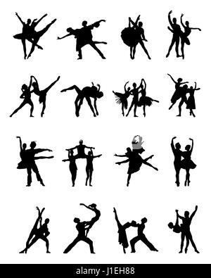 Ballerines de silhouettes noires sur fond blanc Banque D'Images