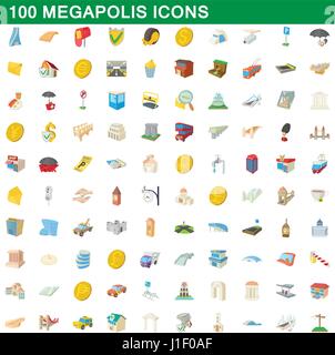 Megapolis 100 icons set, cartoon style Illustration de Vecteur