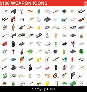 100 icônes d'armes, jeu 3D isométrique style Illustration de Vecteur