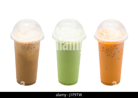 Café glacé,thé vert,thé Lait Lait sur fond blanc Banque D'Images