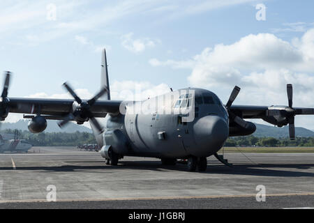 Une Force aérienne royale malaisienne Lockheed C-130 Hercules à l'Langkawi International Maritime and Aerospace (LIMA) Exposition 2017 Banque D'Images