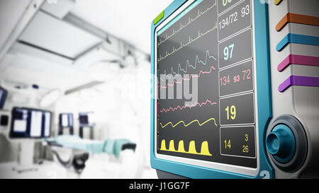 Moniteur médical montrant information essentielle sur la santé. 3D illustration. Banque D'Images