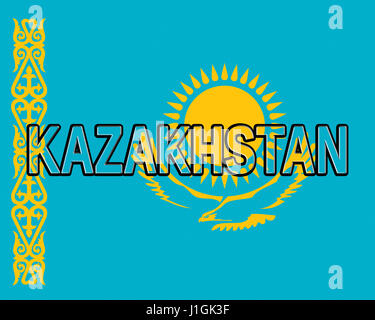 Illustration du drapeau national du Kazakhstan avec les pays n'est pas écrit sur le drapeau Banque D'Images