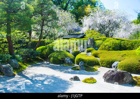 Le rock garden, ou karesansui, au Temple Meigetsu-in à Kamakura, Japon Banque D'Images