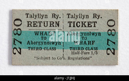 Vintage 1960 Welsh Talyllyn Railway Train ticket Wharf Abergynolwyn Banque D'Images