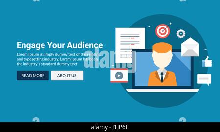 Le contenu interactif - concept de l'engagement public site web - web banner - vector illustration Illustration de Vecteur