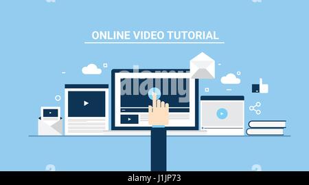 Concept de didacticiel vidéo en ligne, l'éducation, l'apprentissage de compétences, de développement, de webinaire - Bannière web - vector illustration Illustration de Vecteur