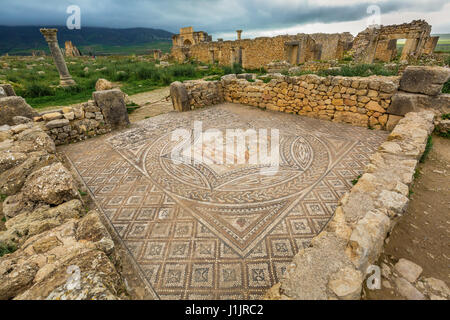 Fouilles de la ville romaine dans l'archéologique de Volubilis, au Maroc. Banque D'Images