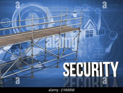 Digital composite de texte de sécurité avec 3D'échafaudages et d'interface de la technologie Banque D'Images