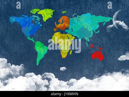 Digital composite de la carte en couleur avec fond nuageux Banque D'Images