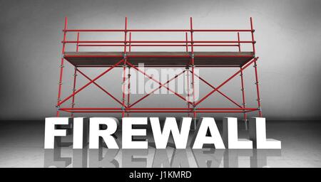 Composite numérique 3D de pare-feu contre les échafaudages dans word salle grise Banque D'Images