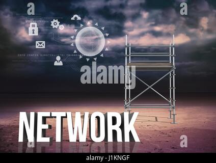 Réseau numérique de composites Texte présentant de l'échafaudage et de la technologie 3D paysage interface Banque D'Images