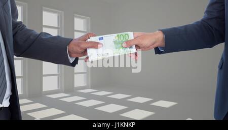 Digital composite de l'image recadrée d'hommes d'argent représentant la corruption holding bundle concept Banque D'Images