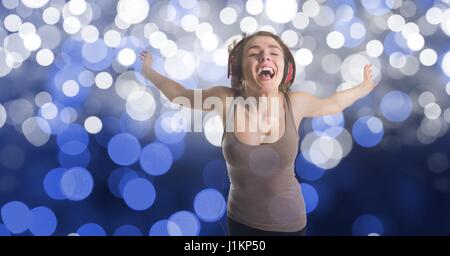 Digital composite de Happy music artiste sur bokeh Banque D'Images