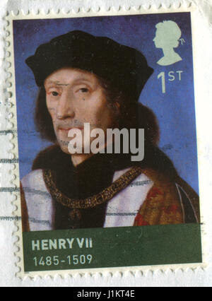 GOMEL, BÉLARUS, le 20 avril 2017. Stamp imprimé au Royaume-Uni montre l'image de Henry VII (28 janvier 1457 - 21 avril 1509) fut roi d'Angleterre, vers 2000. Banque D'Images