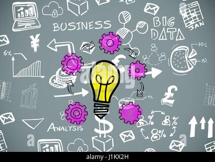 Digital composite d'ampoule colorée avec des dessins graphiques Banque D'Images